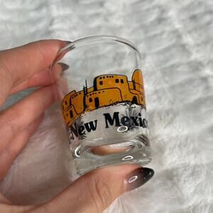 NEW MEXICO Shot Glass Black Orange Houses Desert Clear Glass
